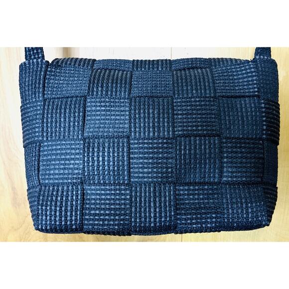 Black Fabric Woven Italian Seatbelt Style Flap Front Snap close bag - Picture 5 of 8